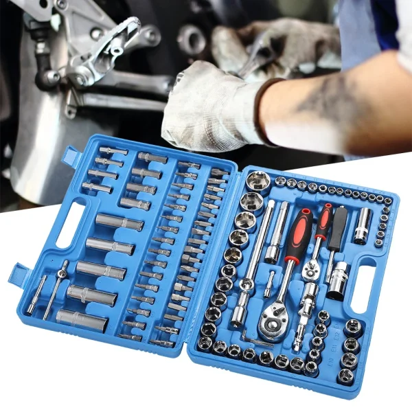 108Pcs Ratchet Wrench Set 1/4in 1/2in CR40 Steel Socket Set Tool Case Box Hand Tool Kits - Image 3