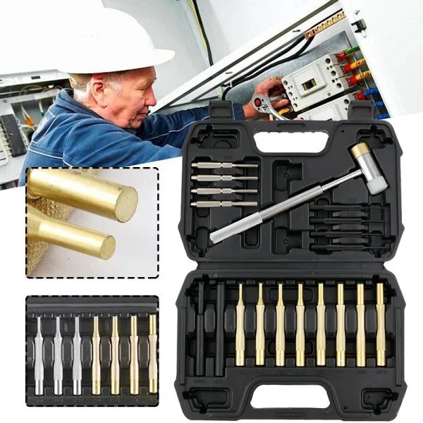Roll Pin Punch Set with Steel Punch Double-Faced Hammer Gunsmithing Punch Tools Portable Durable Hand Tool Set 29*21*5.7cm